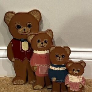 Vintage Handcrafted Wooden Bear Family Decor